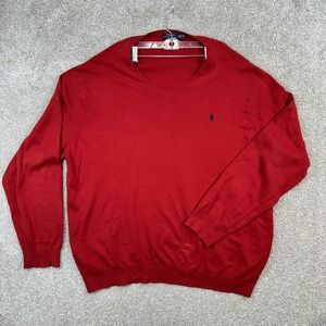 Polo Ralph Lauren Red V-Neck Sweater Mens 4XLT Pima Cotton Long Sleeve Pullover